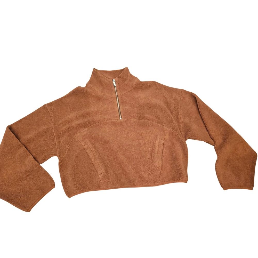 UGG Fleece Quarter Zip Pullover Women Large Chestnut Excellent Cropped Lined